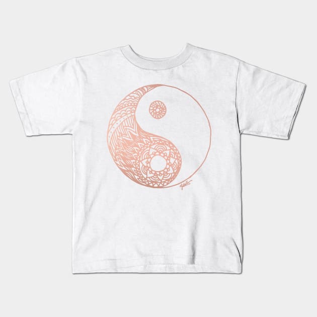 Rose Gold Yin Yang Kids T-Shirt by julieerindesigns